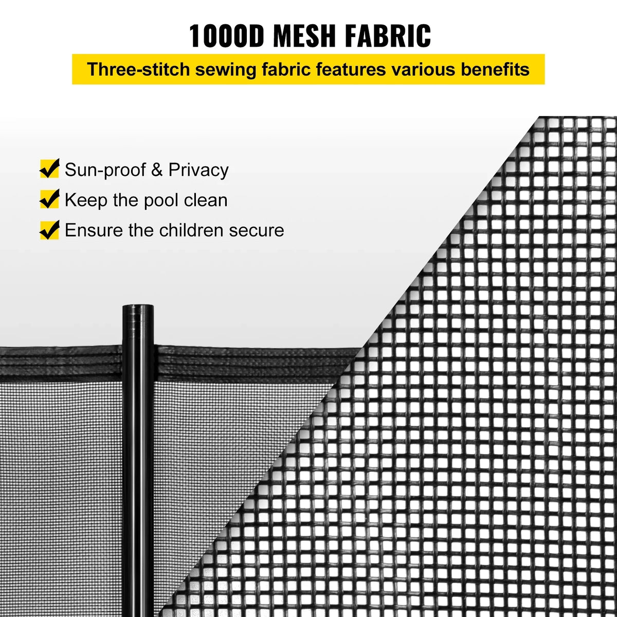 SKYSHALO Pool Fencing Mesh, 4 x 12 ft Swimming Pool Fence, 1000D PVC Fabric Removable Pool Fence with Aluminum Poles and Foot Tubes, Breathable Pool Fences for Inground Pools for Security and Privacy