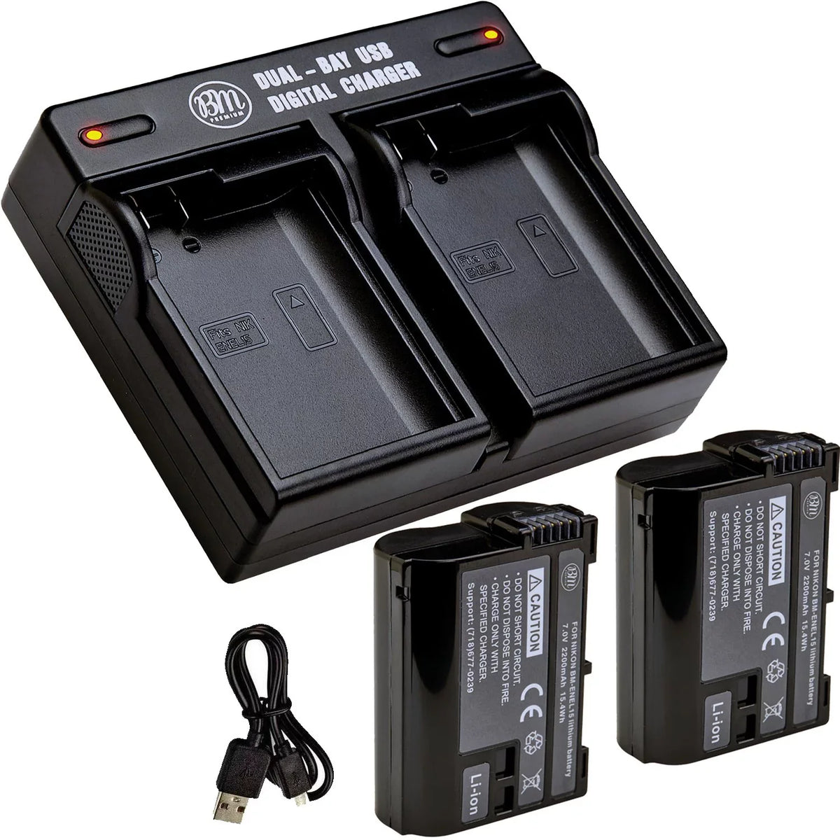 BM 2 EN-EL15B Batteries and Dual Bay Battery Charger for  Z6 Z7 D780 1 V1 D500 D600 D610 D750 D800 D810 D850 D7000 D7100 D7200 D7500 Cameras